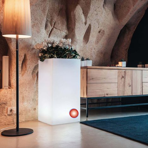 Eckiges leuchtendes Blumentopf 40x40 h 80 mod. Cube Top Bright Led rotes Licht