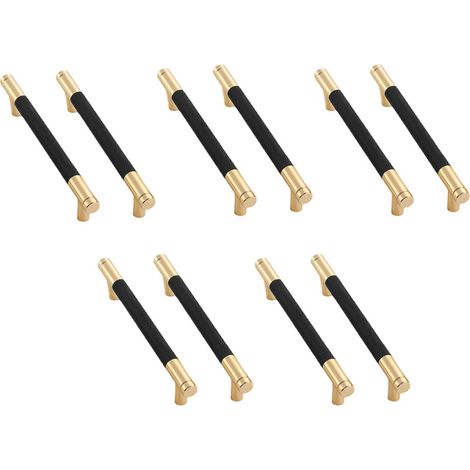 Poignées de meubles moletées, poignées d'armoires de cuisine, poignées de tiroir, entraxe 128 mm, 10 pièces (or + noir) (1/5)