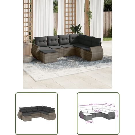 The Living Store Salon de jardin avec coussins 7 pcs gris résine tressée - Ensemble Salon De Jardin - Mobilier De Jardin - Canapé Extérieur - Fauteuil De Jardin - Table Basse (1/3)