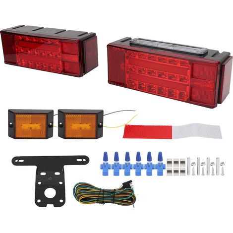 12V LED quadratisches Rücklichtset mit Reflektorstreifen, wasserdicht und universell für LKWs, Anhänger, Boote und Busse. (1/3)
