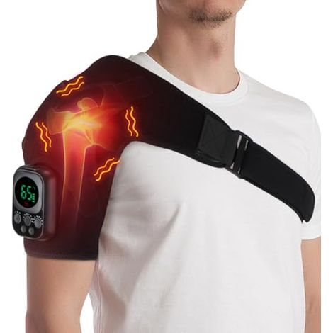 Soporte de hombro calefactable inalámbrico MOAJAZA, masajeador de hombros calefactable, soporte de hombro calefactable para hombres y mujeres, almohadilla térmica para el manguito rotador y hombro con (1/5)