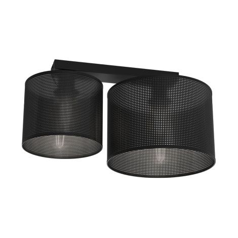 Plafonnier loft noir métal 2 abat-jours E27 Luminex
