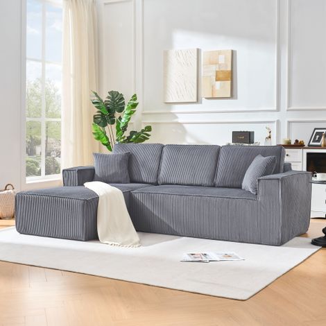 Sofá esquinero cama modular de terciopelo acanalado (pana) gris, de 2 plazas con chaise longue (1/5)