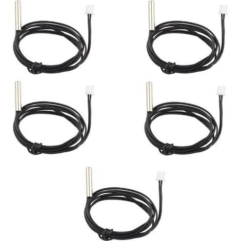Pack of 5 NTC 10K 1% 3950 Thermistor Waterproof Temperature Sensor Probes, 1m Extension Cable, Temperature Detector, Gauge for Car Air Conditioners/Refrigerators (1/4)