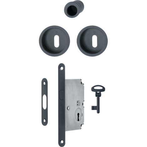 Hoppe – Serrure à larder pour portes coulissantes – Pêne crochet – Épaisseur 35 à 52 mm – Finition noir mat – Clé rabattable 53,5 mm