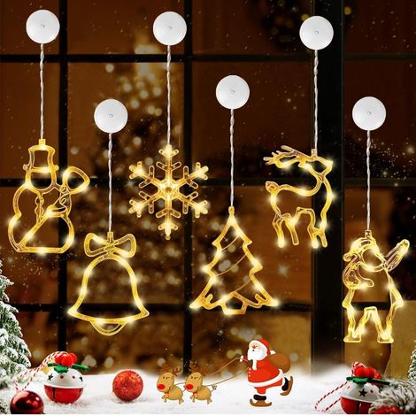 Lampe à Ventouse de Noël LED, Lot de 6 Pièces, Lampe Ventouse Noël, Intérieur, Lumière Fenêtre, Équipement D'appoint (1/5)