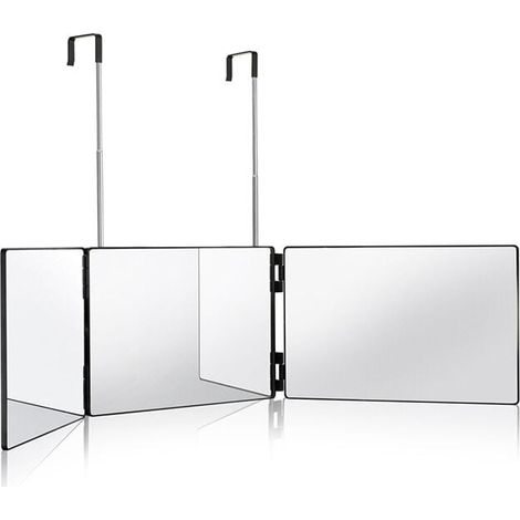 Miroir Grossissant 360 Degrés 3 Faces Portable Suspendu Hauteur Réglable Maquillage Coiffure Rasage Hommes Femmes Noir (1/4)