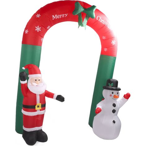 Arche gonflable de Noël de 2,40 m (7,9 pi) représentant le Père Noël et un bonhomme de neige. Décoration extérieure idéale pour jardin, pelouse et fêtes de fin d'année. Prise européenne 220 V. (1/5)