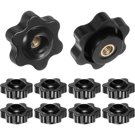 10 Stück Sternknöpfe, M4-Innengewinde, 25 mm, Kunststoffkopf, aufschraubbare Messing-Klemmgriffe mit Durchgangsbohrung, Gewindegriffe, Schwarz (1/5)