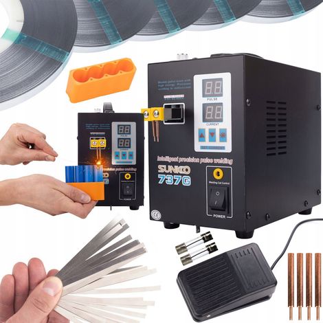 Saldatrice a Punti Sunkko 737G con 5x Nastro Nichelato 1m – Alta Precisione e Durata 220V/110V, 800A Ideale per Batterie Litio