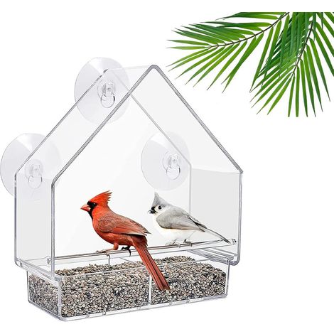 Mangeoire pour oiseaux en acrylique avec ventouses – 15.5×5×16 cm (1/5)