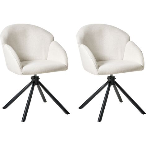 Conjunto de 2 sillas de comedor giratorias con reposabrazos blanco crema Maybee