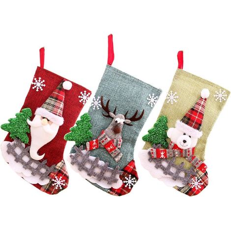 3 pcs Botes de père Nol à remplir et à accrocher 23 × 15cm chaussettes de père Nol grand ensemble de bas de Nol cheminée bas de Nol Nol,décoration de Nol chaussettes de Nol chaussettes pour ch (1/5)