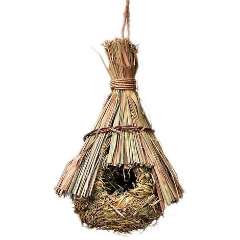Niche suspendue pour oiseaux en herbe naturelle tissée à la main, abri extérieur pour colibris, décoration de jardin artisanale et écologique. (1/4)