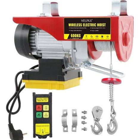 Treuil Électrique, Capacité de Levage de 600 kg, Treuil de 12 m, Treuil Électrique 1200 W, Vitesse de Levage de 10 m/min (1/5)