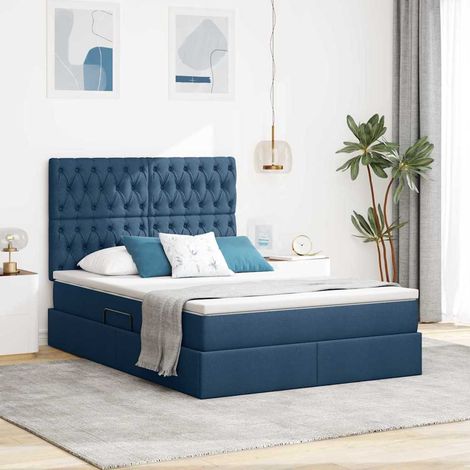 Bett mit Stauraum und LED mit LED Blau 140 x 190 cm Polyester