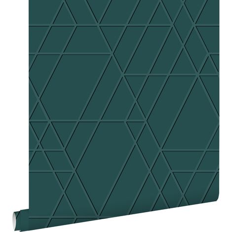 papier peint graphique 3D bleu pétrole foncé - ESTAhome (1/5)
