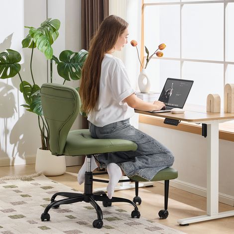 Silla ergonómica de meditación arrodillada en piel verde con ruedas y altura regulable OKWISH (1/5)