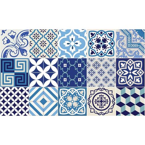 Stickers adhésifs carrelages  Sticker Autocollant Carreaux de Ciment - Mosaïque carrelage mural salle de Bain et Cuisine  Carreaux de Ciment Adhésif Mural - 20 x 20 cm - 15 Pièces (1/5)
