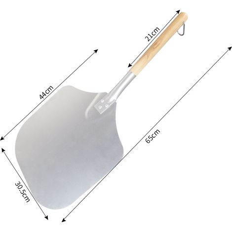 Pelle à Pizza en Aluminium avec Grande Surface et Manche en Bois - Pratique, Facile à Ranger et Idéale pour Grills et Fours - Dimensions: 65 X 30,5 cm