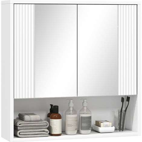 HOMCOM Armadietto da Parete per Bagno con 2 Ante Specchiate, Bianco
