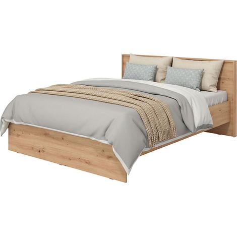 Doppelbett Gamalero, Matratze 160x200 cm, Tragkraft 200 kg, Doppelbett, Eichenholz Braun