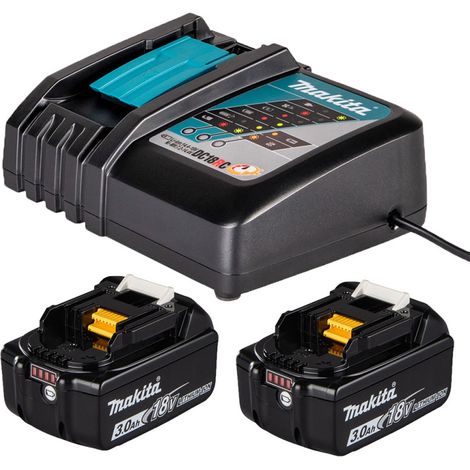MAKITA Pack de 2 Batteries Li-Ion 18V 3Ah BL1830B + Chargeur simple DC18RC