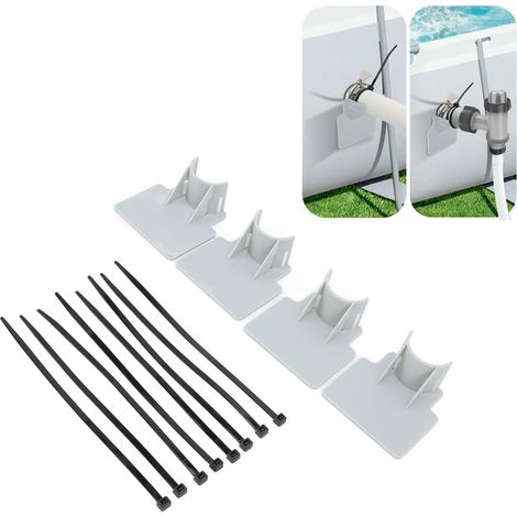 Soporte para manguera de piscina de ABS resistente con diseño ajustable. Incluye abrazaderas para manguera de bañera (8 unidades) e instrucciones. (1/5)