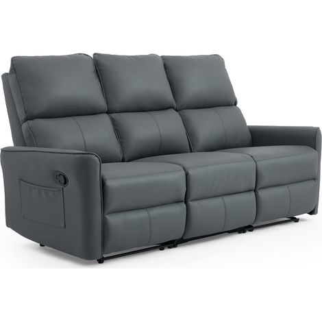 MADRID 3 SEATER MANUAL RECLINER AIR LEATHER SOFA GREY (1/5)