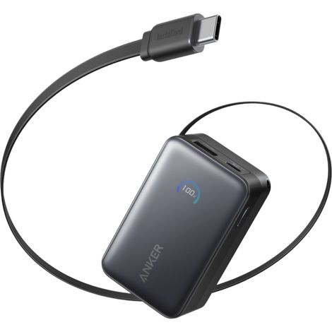 Anker Nano USB-A + USB-C Cargador Rápido Power Bank 10.000mAh Negro con Extensible Cable