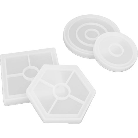 moules à sous-verres en résine, carrés, hexagones et ronds, pour loisirs créatifs, en silicone épais et anti-déformation, pour tasses et dessous de plat. (1/5)