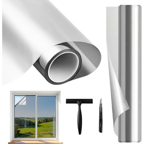 Film Fenêtre Anti Regard, Film Anti Chaleur Miroir Argent, Anti UV, Brise-Vue Électrostatique, Protection Solaire et Intimité pour Maison, Bureau, Chambre, Balcon et Salon (44,5 x 200 cm) (1/5)