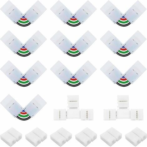 Kit de Connecteur Ruban LED 5050 4 Broches de 10mm Contenue 6 Connecteurs Gapless de 10mm, 10 Connecteurs en Forme de L de 4 Broches à Angle Réglable, 2 Connecteurs en Forme de T pour Bande SMD-LIAIKI (1/5)