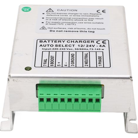 Batterieladegerät für Generatoren mit automatischer Spannungserkennung (12–24 V DC), Motorladegerät (220–240 V AC) (1/5)
