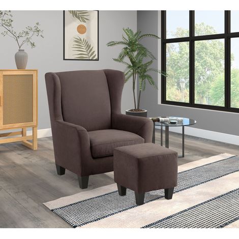 ZhiliChaise d'appoint tapissée avec tabouret en microfibre marron (1/5)