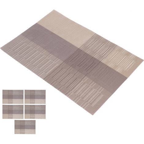 Lot de 5 sets de table rectangulaires unis en PVC, couleur kaki, en tissu Teslin tissé, pour couverts ou steak. (1/5)