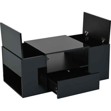 Tavolino da salotto nero lucido 100 x 50 x 40 cm con 1 cassetto, 2 armadietti e LED (1/5)