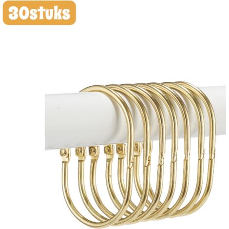 Lot de 30 crochets de rideau ovales pour tringle à rideau et rideau de douche couleur dorée (1/5)