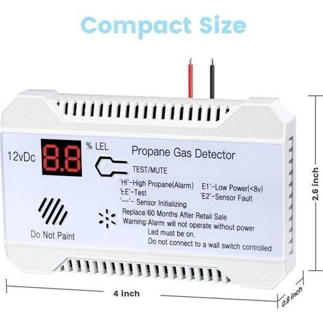 Détecteur de Gaz Propane 12V pour Camping-Car - Alarme 85dB - Affichage Numérique - Compact & Léger (Certifié CE) (1/4)