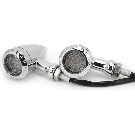 2 feux clignotants LED moto rétro jaune rouge coque chromée universel (1/5)