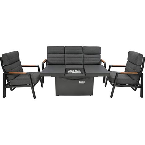 Conjunto de Muebles de Jardín de Aluminio para 5 Personas con Sofá de 3 Plazas, 2 Sillones Reclinables, Mesa Brasero de Gas, Cojines de 16 cm y Funda Impermeable (1/5)