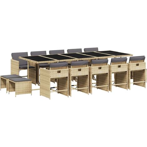 Maison Exclusive - 15-tlg. Garten-Essgruppe mit Kissen Beigemisch