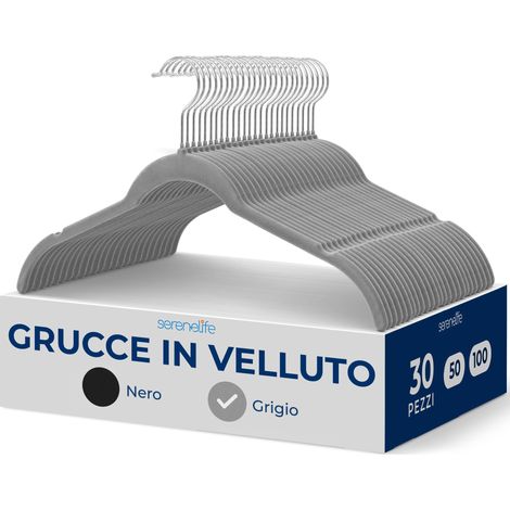 SereneLife Grucce Appendiabiti 30 Pezzi, Stampelle Armadio in Velluto Antiscivolo per Abiti, Maglioni e Vestiti da Bambini, Appendiabiti Grigi Salvaspazio (1/5)