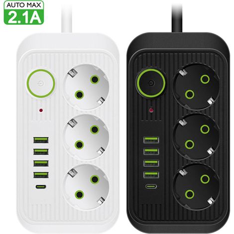 2-teiliges Mehrfachsteckdosen-Verlängerungskabel mit europäischem Stecker, USB-Typ-C-PD-Anschluss für Schnellladung und Netzwerkfilteradapter