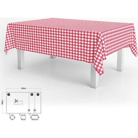 Nappe Anti-tache Rectangulaire Toile cirée 140 x 250 cm. carrés rouges (1/4)