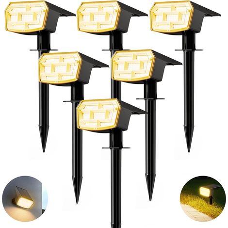 59 LED Outdoor Solar Lights, Set of 6 Solar Outdoor Lamps, IP65 Waterproof Garden Lights, 3 Brightness Levels, 3000K Warm Light for Garden, Yard, Driveway (1/5)