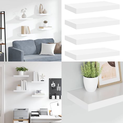 Schweberegale 4 Stk. Weiß 40x23x3,8 cm MDF - Schweberegale - Wandregale - Regalset - Weißes Regal - Modernes Regal - Home & Living (1/5)