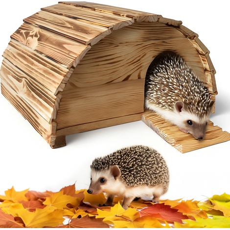 Abri Cabane Mangeoire Hérisson Refuge éxtérieur en bois massif Hibernation Brun"Knut"