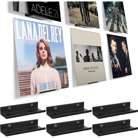 Soporte para discos de vinilo, estante flotante de pared acrílico, 6 piezas, negro, para álbumes de vinilo