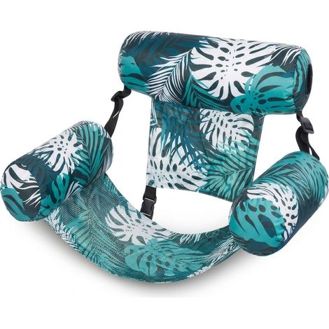 Fauteuil flottant gonflable pour adultes, hamac aquatique à motif de feuilles, chaise longue flottante pour piscine, plage, lac et détente estivale et fêtes au bord de la piscine[NX] (1/5)